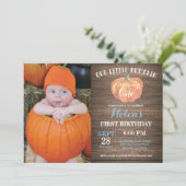 Rustic Pumpkin First Birthday Invitation Kaart (Staand voorkant)