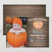 Rustic Pumpkin First Birthday Invitation Kaart (Voorkant / Achterkant)