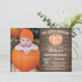 Rustic Pumpkin First Birthday Invitation Kaart (Staand voorkant)