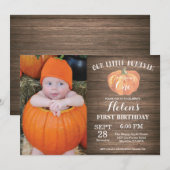 Rustic Pumpkin First Birthday Invitation Kaart (Voorkant / Achterkant)