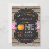 Rustic Pumpkin First Birthday Invitation Pink Kaart (Voorkant)