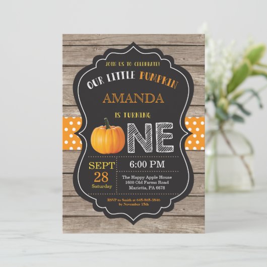 Rustic Pumpkin First Birthday Invitation Sinaasapp Kaart (Staand voorkant)