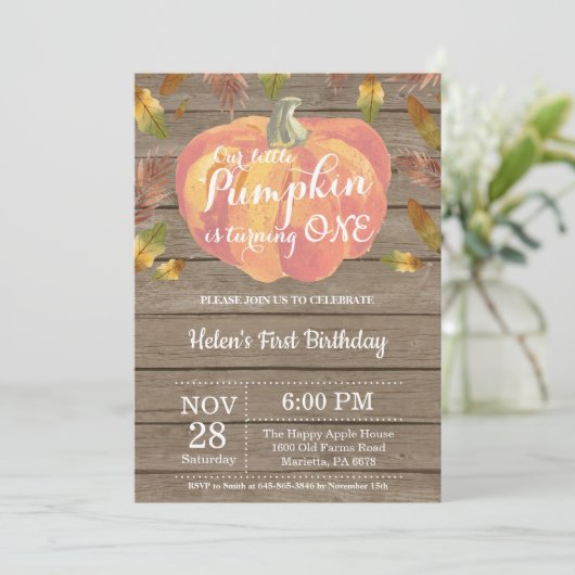 Rustic Pumpkin First Birthday Invitation Sinaasapp Kaart (Staand voorkant)
