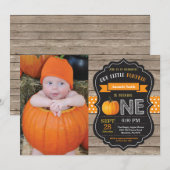 Rustic Pumpkin First Birthday Invitation Sinaasapp Kaart (Voorkant / Achterkant)