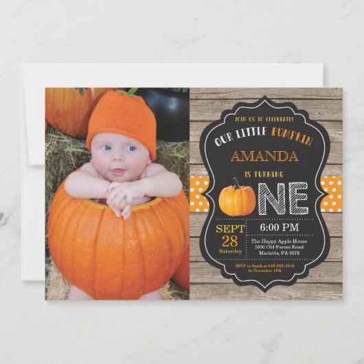 Rustic Pumpkin First Birthday Invitation Sinaasapp Kaart (Voorkant)