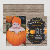 Rustic Pumpkin First Birthday Invitation Sinaasapp Kaart (Voorkant / Achterkant)