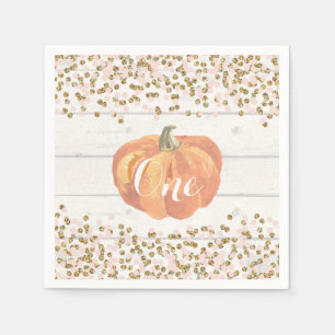 Rustic Pumpkin First Birthday Oranje Pink and Gold Servet