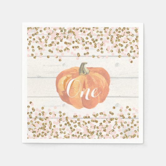 Rustic Pumpkin First Birthday Oranje Pink and Gold Servet (Voorkant)
