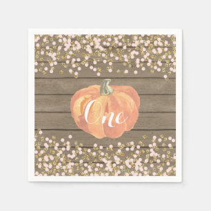 Rustic Pumpkin First Birthday Oranje Pink and Gold Servet