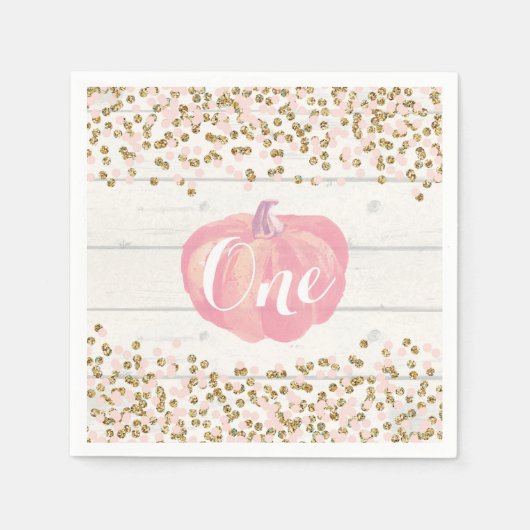 Rustic Pumpkin First Birthday Pink and Gold Servet (Voorkant)