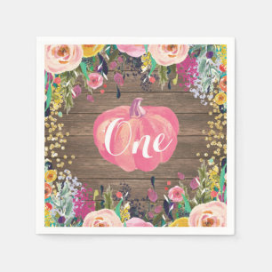 Rustic Pumpkin First Birthday Pink and Gold Servet