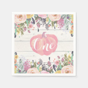 Rustic Pumpkin First Birthday Waterverf Floral Servet