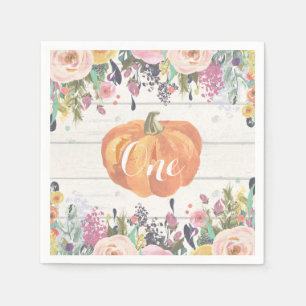 Rustic Pumpkin First Birthday Waterverf Floral Servet