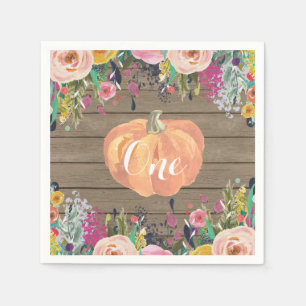 Rustic Pumpkin First Birthday Waterverf Floral Servet