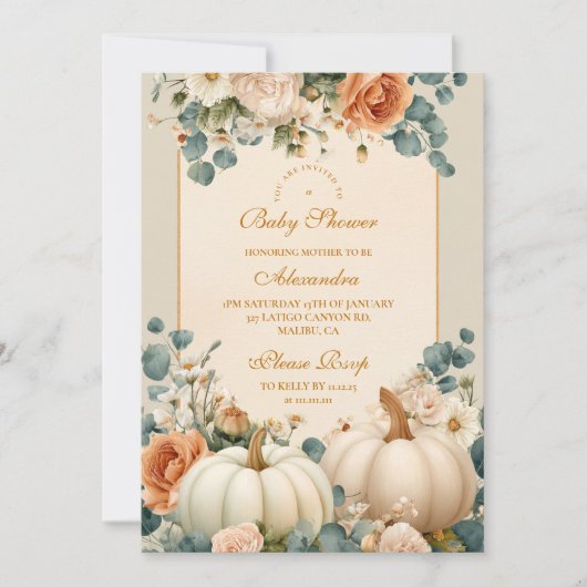 Rustic Pumpkin Floral Baby shower Kaart (Voorkant)