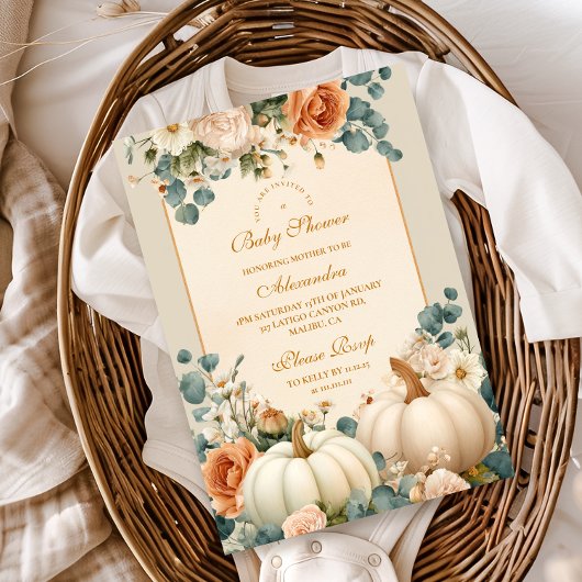 Rustic Pumpkin Floral Baby shower Kaart