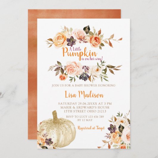 Rustic Pumpkin Floral Baby shower Kaart (Voorkant / Achterkant)