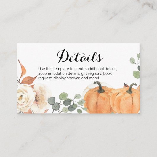 Rustic Pumpkin Floral Baby shower Kaart invoegen (Voorkant)
