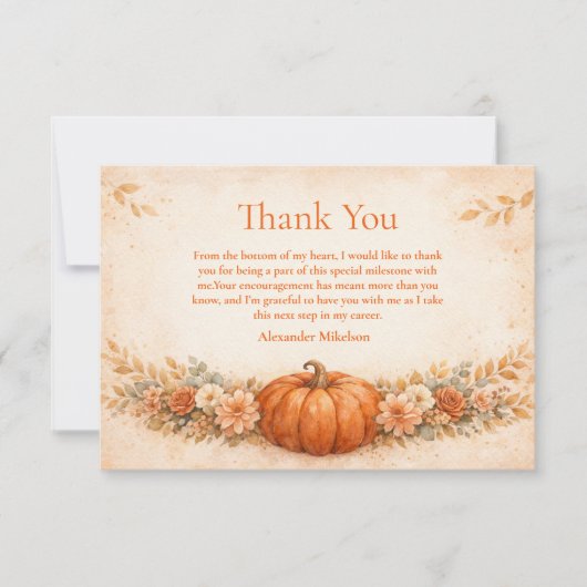 Rustic Pumpkin Floral Fall Graduation Bedankkaart (Voorkant)