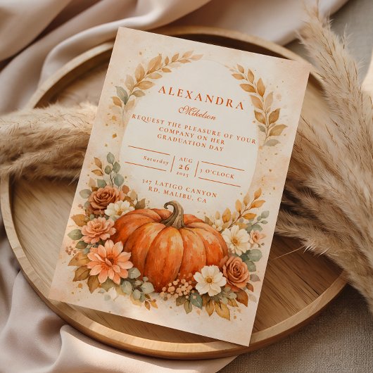 Rustic Pumpkin Floral Fall Graduation Kaart