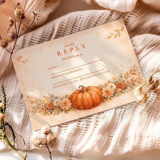 Rustic Pumpkin Floral Fall Graduation RSVP Kaartje