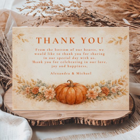 Rustic Pumpkin Floral Fall Wedding Bedankkaart
