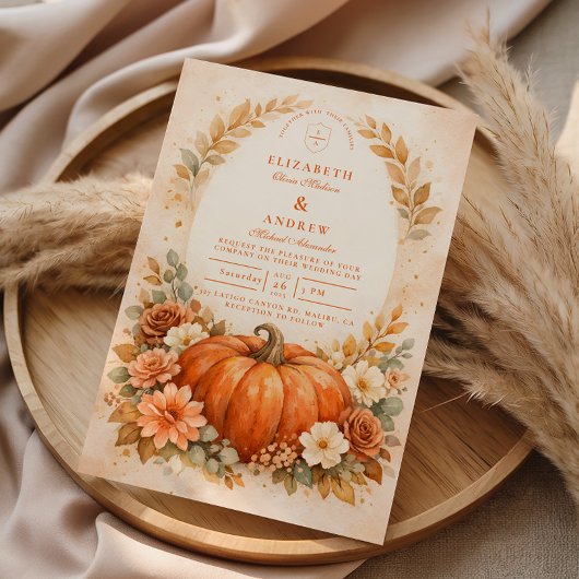 Rustic Pumpkin Floral Fall Wedding Kaart