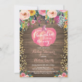 Rustic Pumpkin Floral Girl Baby shower Kaart (Voorkant)