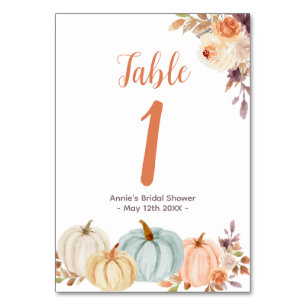 Rustic Pumpkin Floral Modern Table Number Kaart
