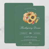 Rustic Pumpkin Floral Thanksgiving Dinner Green Kaart (Voorkant / Achterkant)
