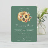 Rustic Pumpkin Floral Thanksgiving Dinner Green Kaart (Staand voorkant)