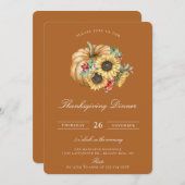 Rustic Pumpkin Floral Thanksgiving Dinner Kaart (Voorkant / Achterkant)