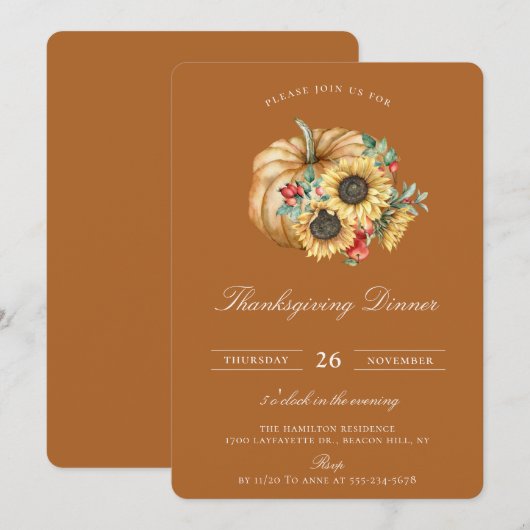 Rustic Pumpkin Floral Thanksgiving Dinner Kaart (Voorkant / Achterkant)