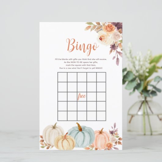 Rustic Pumpkin Floral Waterverf Bingo Game (Staand voorkant)