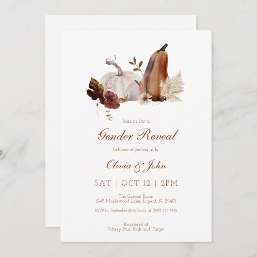 Rustic Pumpkin Geslacht Onthulling Uitnodiging (Voorkant / Achterkant)