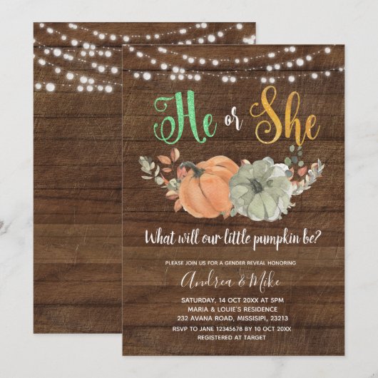 Rustic Pumpkin Geslacht Partij Kaart (Voorkant / Achterkant)