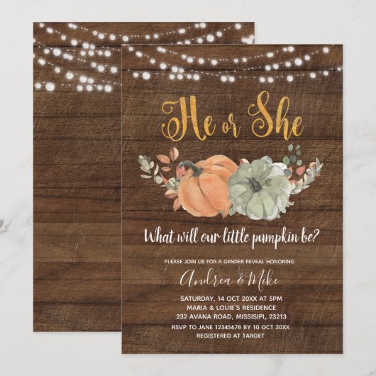 Rustic Pumpkin Geslacht Partij Kaart (Voorkant / Achterkant)