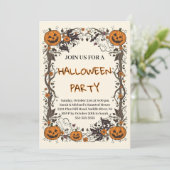 Rustic Pumpkin & Ghost Spooky Fall Halloween Party Kaart (Staand voorkant)