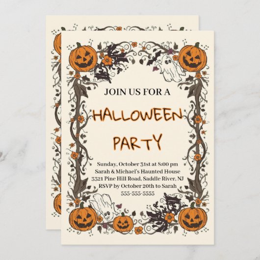 Rustic Pumpkin & Ghost Spooky Fall Halloween Party Kaart (Voorkant / Achterkant)