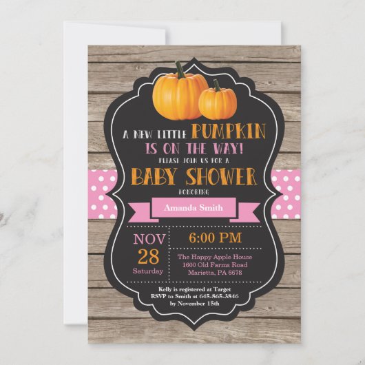 Rustic Pumpkin Girl Baby shower Invitation Kaart (Voorkant)