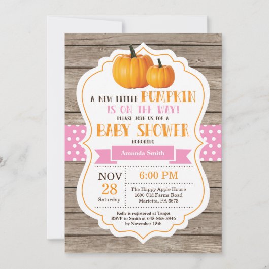 Rustic Pumpkin Girl-Baby shower Kaart (Voorkant)