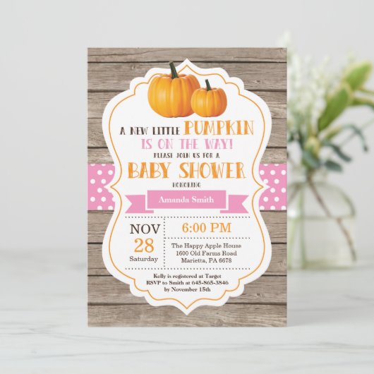 Rustic Pumpkin Girl-Baby shower Kaart (Staand voorkant)