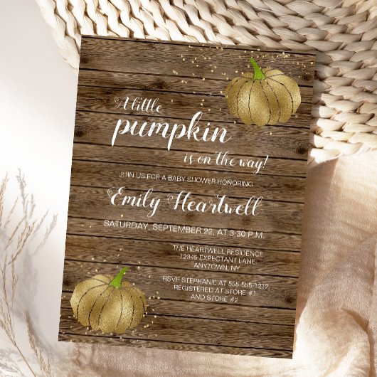 Rustic Pumpkin Gold Glitter Confetti Baby shower Briefkaart