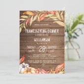 Rustic Pumpkin Golden Foliage Thanksgiving Dinner Kaart (Staand voorkant)