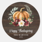 Rustic Pumpkin Happy Thanksgiving Favor Ronde Sticker (Voorkant)