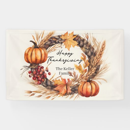 Rustic Pumpkin Harvest Wreath Fall Thanksgiving Spandoek (Horizontaal)