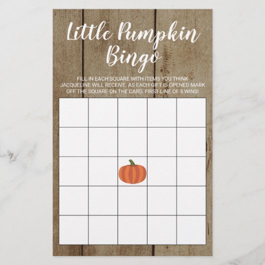 Rustic Pumpkin Herfst Baby shower Gift Bingo Kaart (Voorkant)