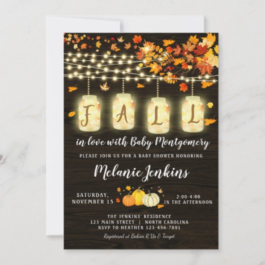 Rustic Pumpkin Herfst Baby shower Kaart (Voorkant)