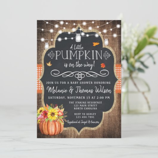 Rustic Pumpkin Herfst Baby shower Kaart (Staand voorkant)