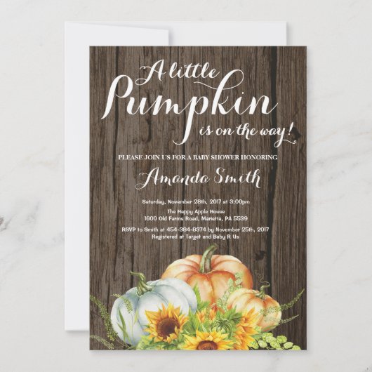 Rustic Pumpkin Herfst Baby shower Kaart (Voorkant)